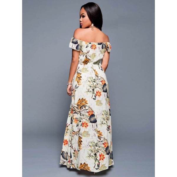 Slash Neck Double Layer Floral Print Rompers