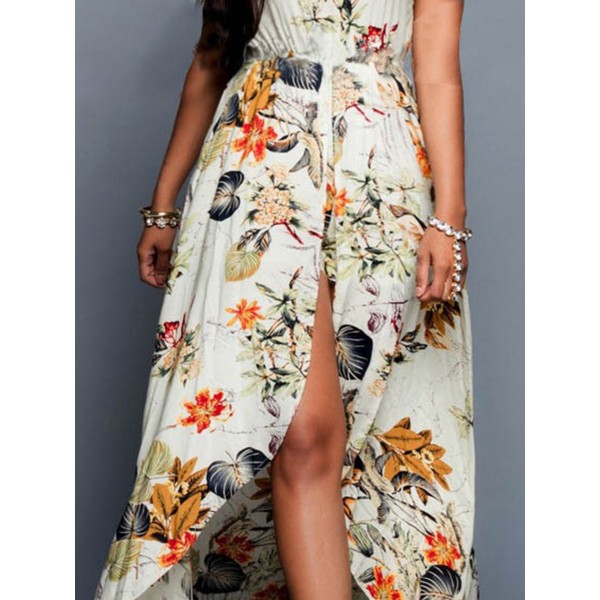 Slash Neck Double Layer Floral Print Rompers