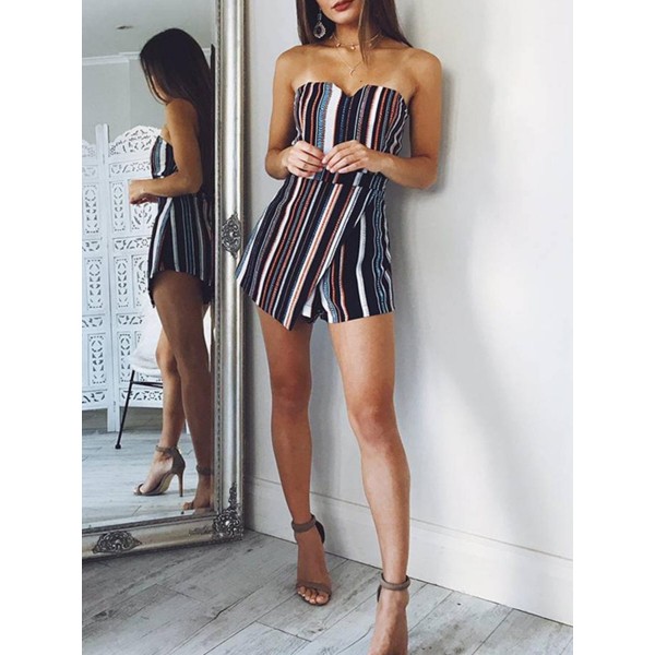 Sheath Stripe Asymmetric Thin Rompers