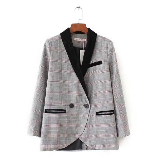 Lapel Button Loose Color Block Blazer