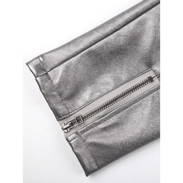 Short Silky Zipper Lapel Cool Women's Jacket