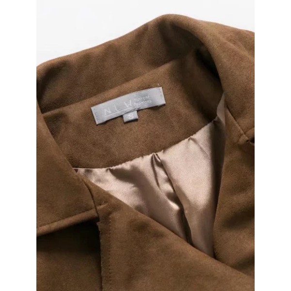 Zipper Lapel Short Belted Women's PU Jacket