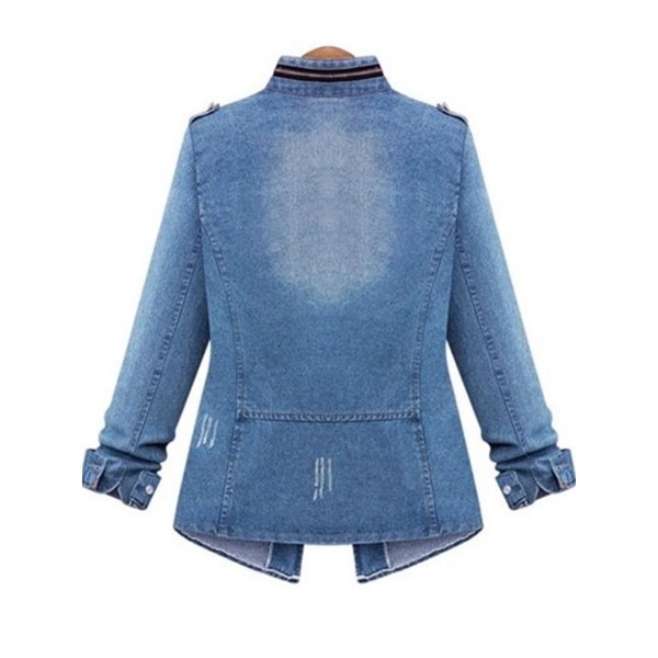 Zipper Denim High Neck Slim Women's Jacket