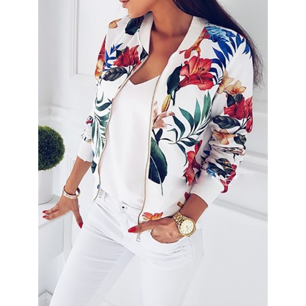 Zipper Floral Print Women's Jacket