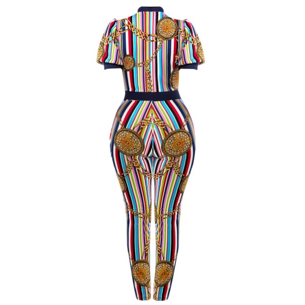 Stripe Color Block Print Women's Jumpsuit