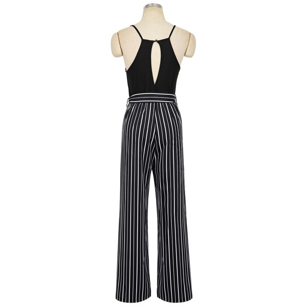 V-collar Striped Splice Strap Women's Jumpsuits