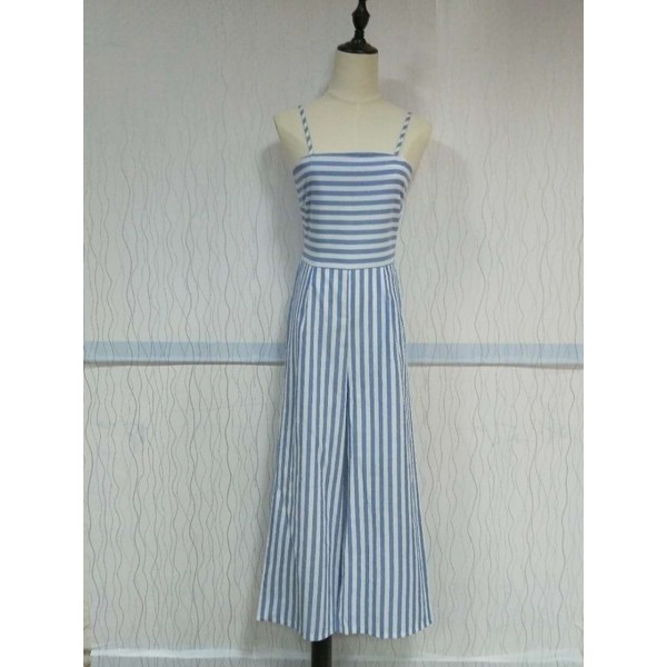 Stripe Lace -Up Back Bow Jumpsuits