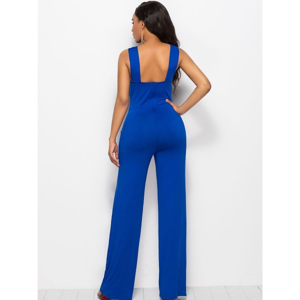 Women's Pure Color Backless Jumpsuits