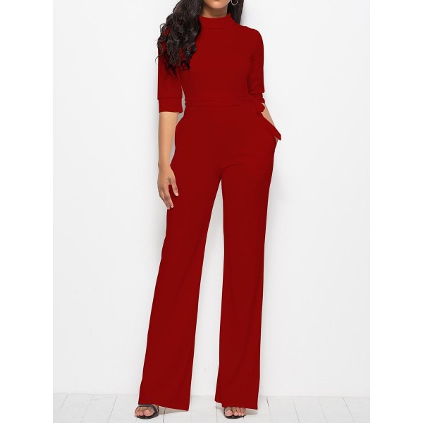 Women's Best Selling Pure Colo Half Sleeve Jumpsuits