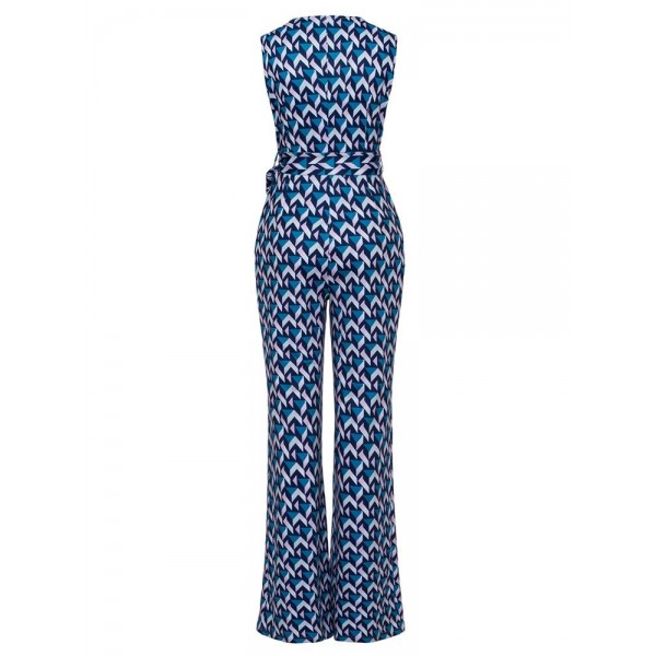 Sleeveless Lace-Up Color Block Women's Jumpsuit
