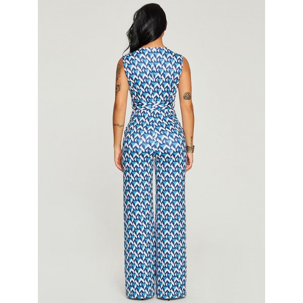Sleeveless Lace-Up Color Block Women's Jumpsuit