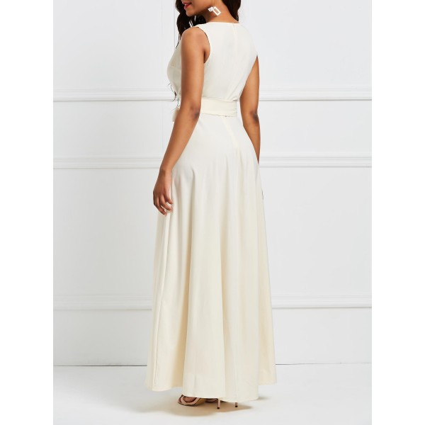 Women's Sleeveless Deep V-Neck Floral Maxi Dress
