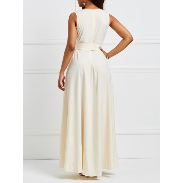 Women's Sleeveless Deep V-Neck Floral Maxi Dress