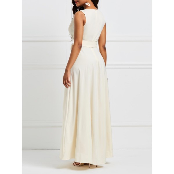 Women's Sleeveless Deep V-Neck Floral Maxi Dress