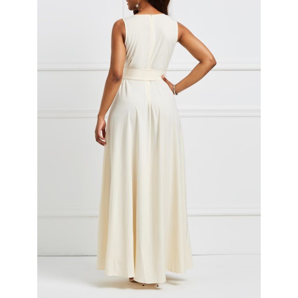 Women's Sleeveless Deep V-Neck Floral Maxi Dress