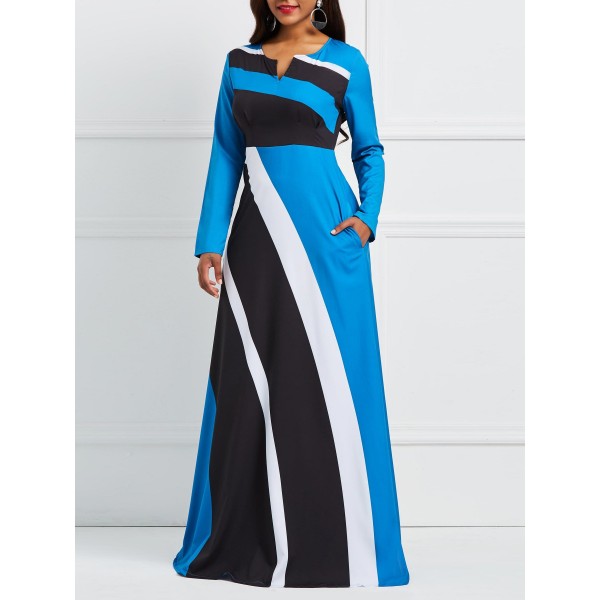 Striped Long Sleeve Women's Maxi Dress