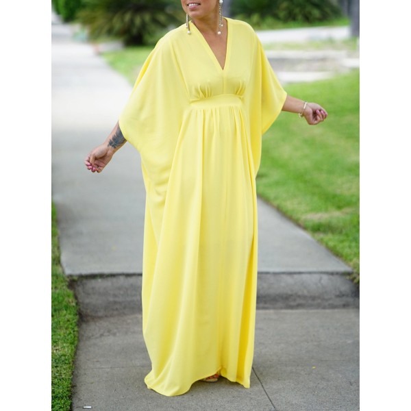 Women's Oversize Pure Color V-Neck Maxi Dress