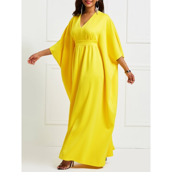 Women's Oversize Pure Color V-Neck Maxi Dress