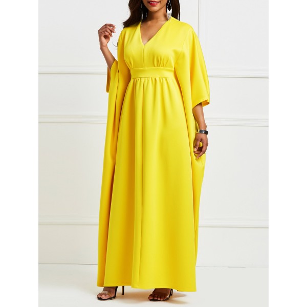 Women's Oversize Pure Color V-Neck Maxi Dress