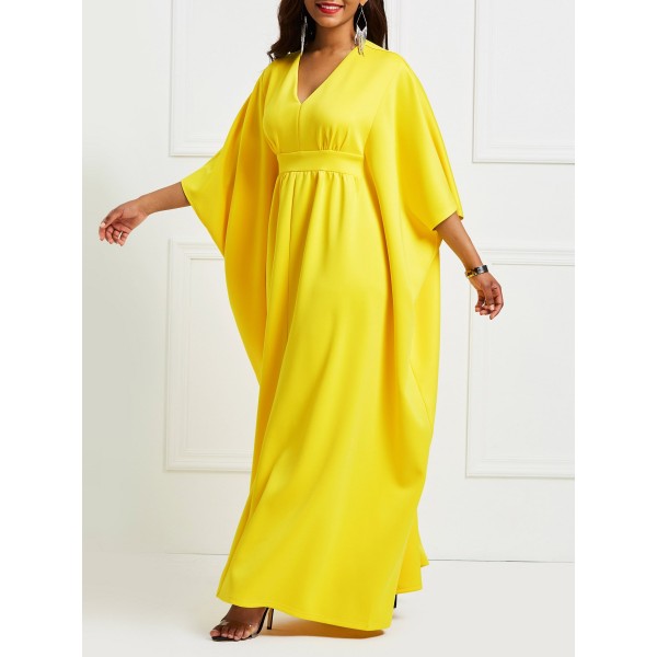 Women's Oversize Pure Color V-Neck Maxi Dress