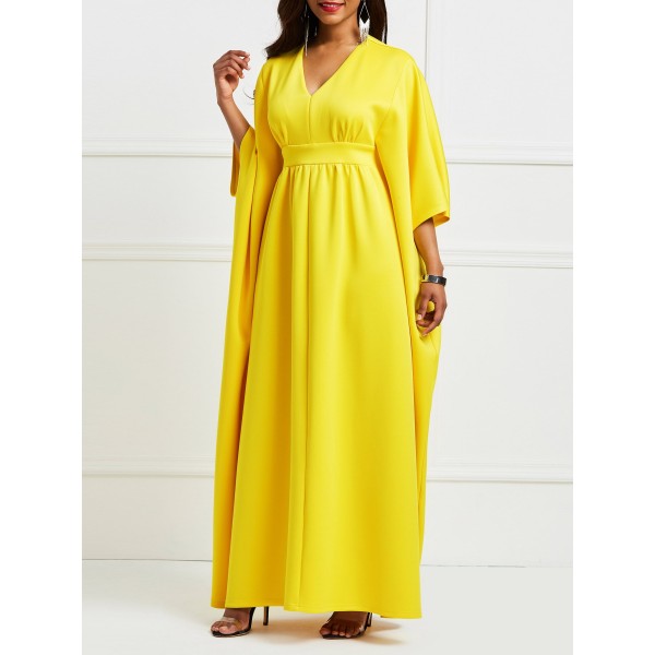 Women's Oversize Pure Color V-Neck Maxi Dress