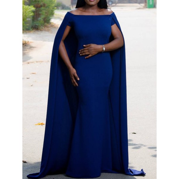 Women's Pure Color Slash Neck Floor-Length Maxi Dress